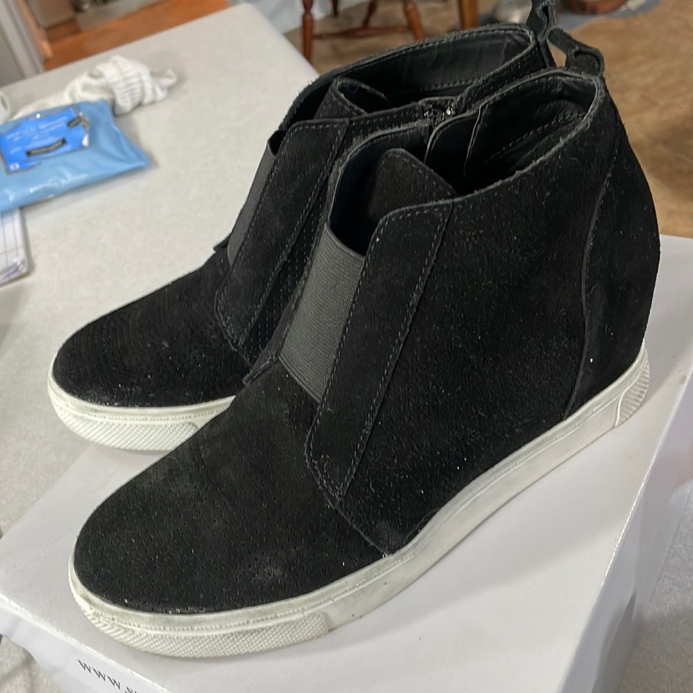 Black wedged booties, size 7.5